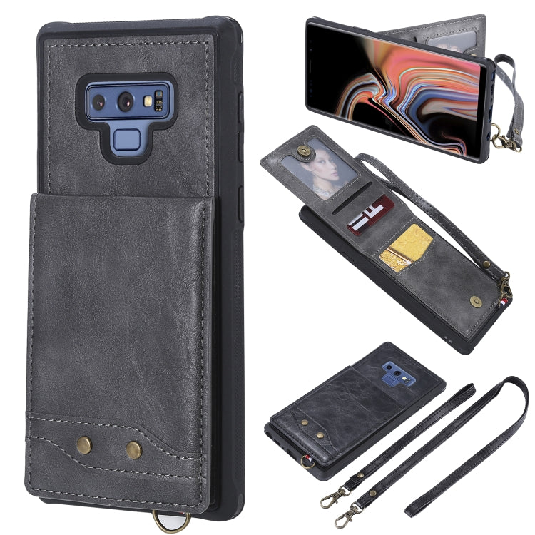 For Galaxy Note 9 Vertical Flip Shockproof Leather Protective Case with Long Rope, Support Card Slots & Bracket & Photo Holder & Wallet Function