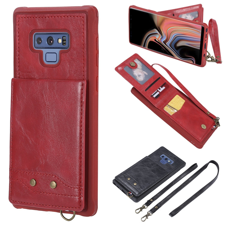 For Galaxy Note 9 Vertical Flip Shockproof Leather Protective Case with Long Rope, Support Card Slots & Bracket & Photo Holder & Wallet Function