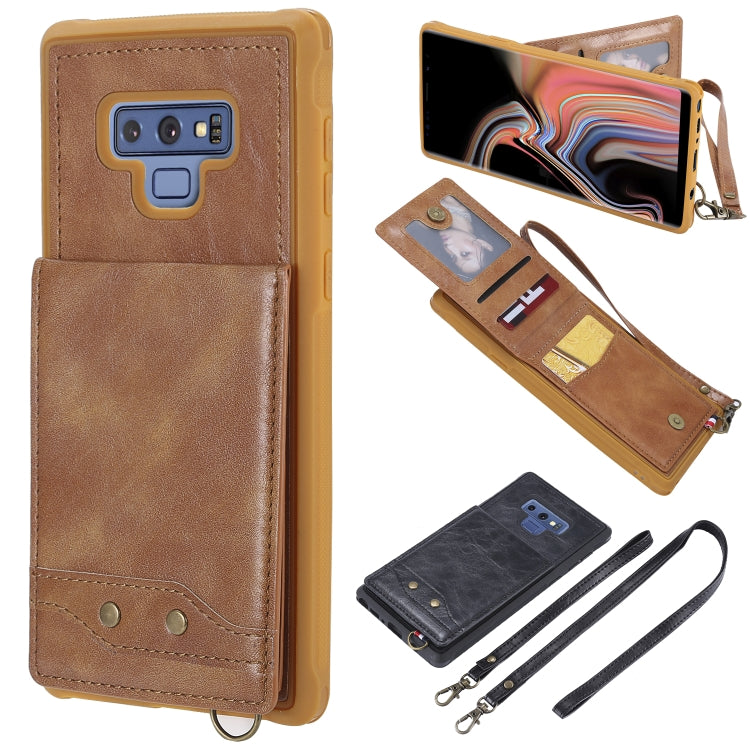 For Galaxy Note 9 Vertical Flip Shockproof Leather Protective Case with Long Rope, Support Card Slots & Bracket & Photo Holder & Wallet Function