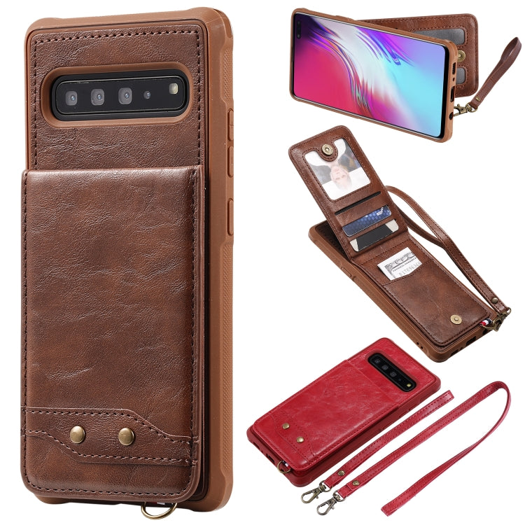 For Galaxy S10 5G Vertical Flip Shockproof Leather Protective Case with Long Rope, Support Card Slots & Bracket & Photo Holder & Wallet Function