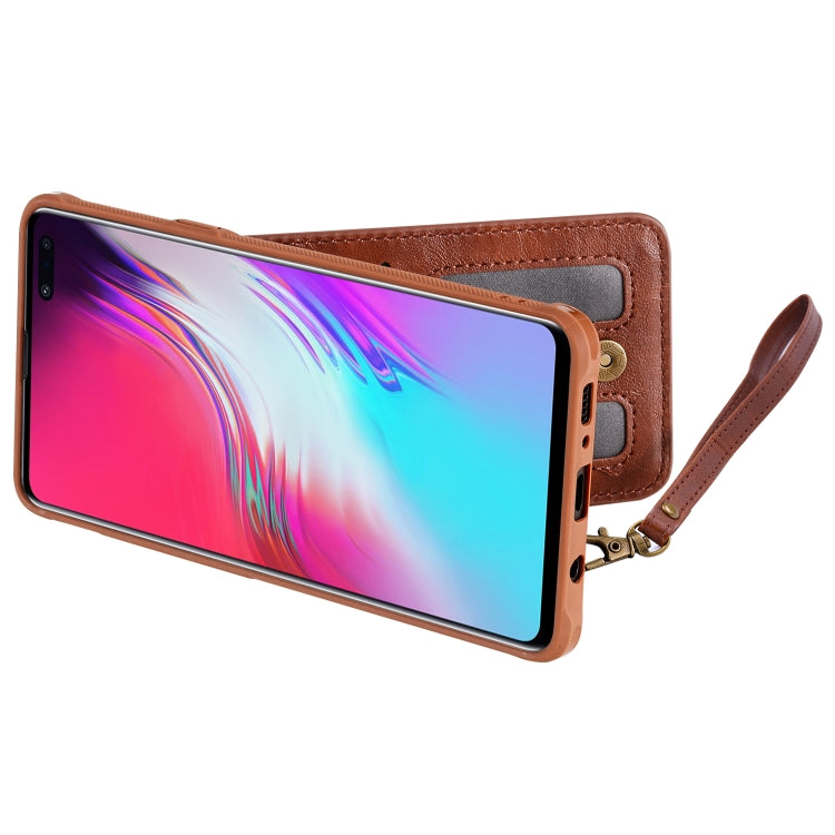 For Galaxy S10 5G Vertical Flip Shockproof Leather Protective Case with Long Rope, Support Card Slots & Bracket & Photo Holder & Wallet Function