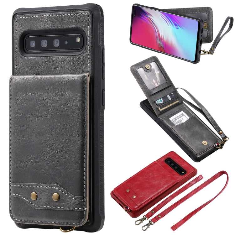 For Galaxy S10 5G Vertical Flip Shockproof Leather Protective Case with Long Rope, Support Card Slots & Bracket & Photo Holder & Wallet Function