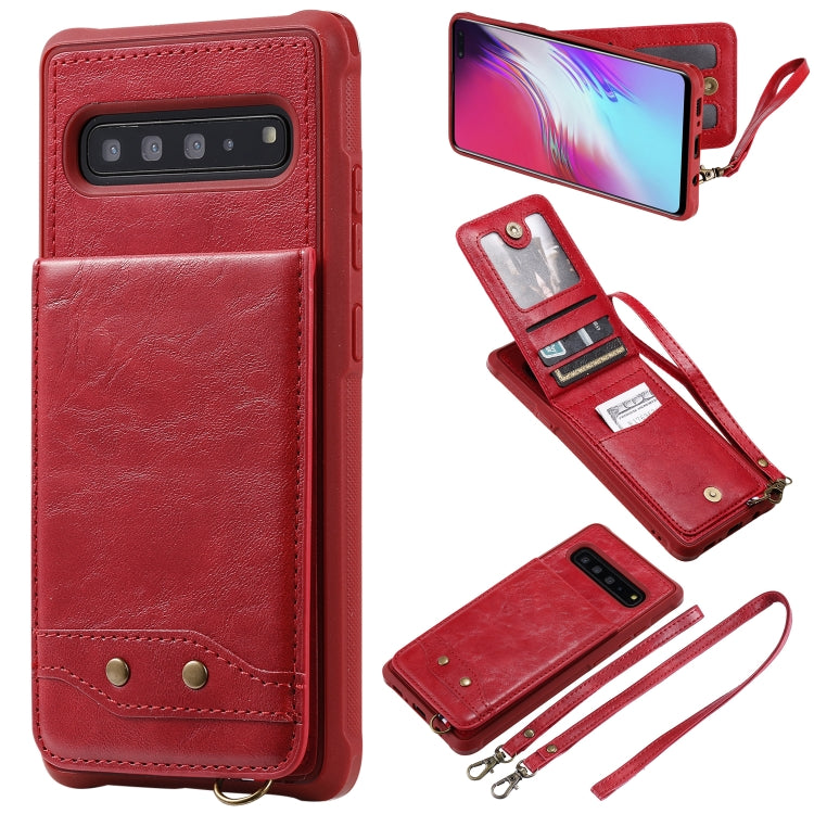 For Galaxy S10 5G Vertical Flip Shockproof Leather Protective Case with Long Rope, Support Card Slots & Bracket & Photo Holder & Wallet Function