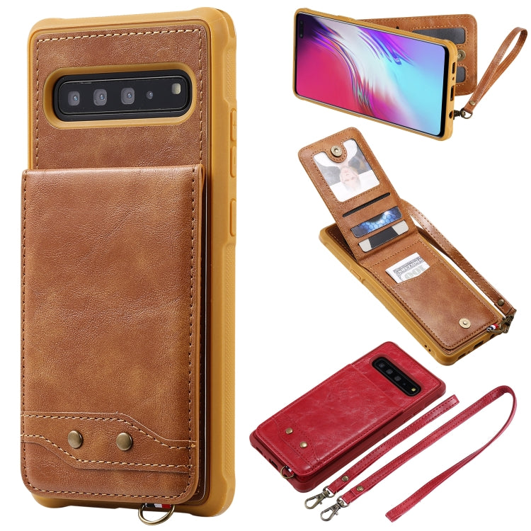For Galaxy S10 5G Vertical Flip Shockproof Leather Protective Case with Long Rope, Support Card Slots & Bracket & Photo Holder & Wallet Function