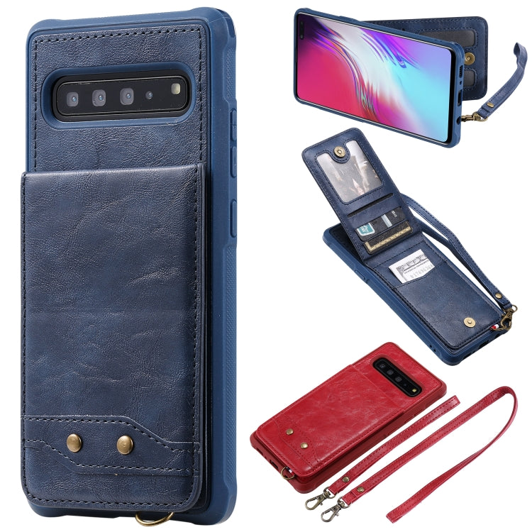 For Galaxy S10 5G Vertical Flip Shockproof Leather Protective Case with Long Rope, Support Card Slots & Bracket & Photo Holder & Wallet Function
