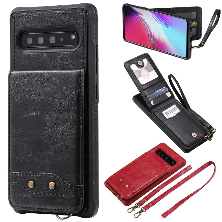 For Galaxy S10 5G Vertical Flip Shockproof Leather Protective Case with Long Rope, Support Card Slots & Bracket & Photo Holder & Wallet Function