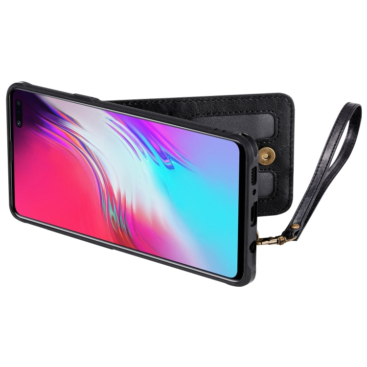 For Galaxy S10 5G Vertical Flip Shockproof Leather Protective Case with Long Rope, Support Card Slots & Bracket & Photo Holder & Wallet Function