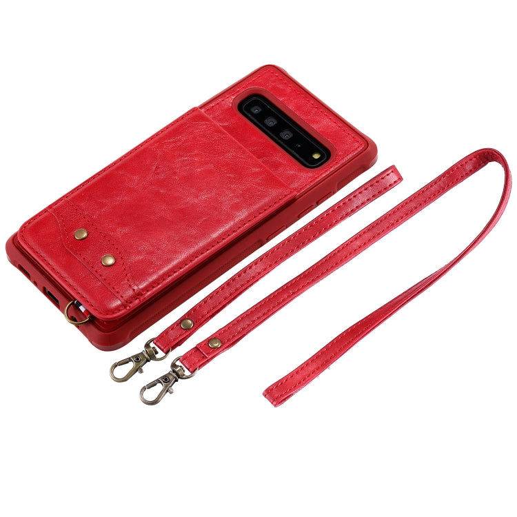 For Galaxy S10 5G Vertical Flip Shockproof Leather Protective Case with Long Rope, Support Card Slots & Bracket & Photo Holder & Wallet Function