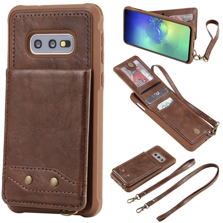 For Galaxy S10e Vertical Flip Shockproof Leather Protective Case with Long Rope, Support Card Slots & Bracket & Photo Holder & Wallet Function