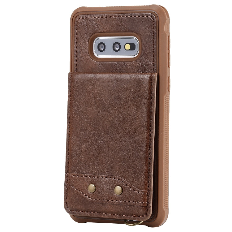 For Galaxy S10e Vertical Flip Shockproof Leather Protective Case with Long Rope, Support Card Slots & Bracket & Photo Holder & Wallet Function