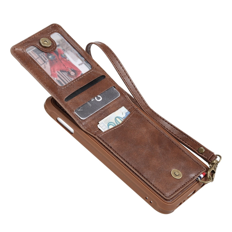 For Galaxy S10e Vertical Flip Shockproof Leather Protective Case with Long Rope, Support Card Slots & Bracket & Photo Holder & Wallet Function