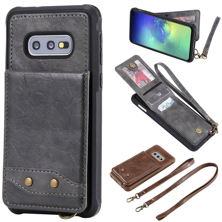 For Galaxy S10e Vertical Flip Shockproof Leather Protective Case with Long Rope, Support Card Slots & Bracket & Photo Holder & Wallet Function
