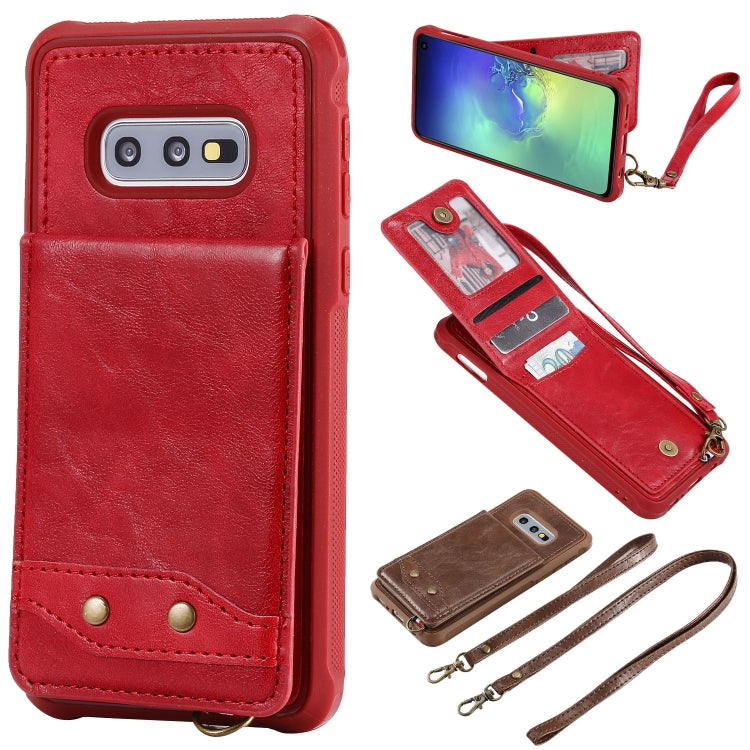 For Galaxy S10e Vertical Flip Shockproof Leather Protective Case with Long Rope, Support Card Slots & Bracket & Photo Holder & Wallet Function