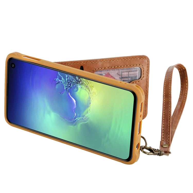 For Galaxy S10e Vertical Flip Shockproof Leather Protective Case with Long Rope, Support Card Slots & Bracket & Photo Holder & Wallet Function