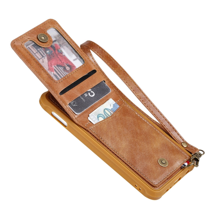 For Galaxy S10e Vertical Flip Shockproof Leather Protective Case with Long Rope, Support Card Slots & Bracket & Photo Holder & Wallet Function