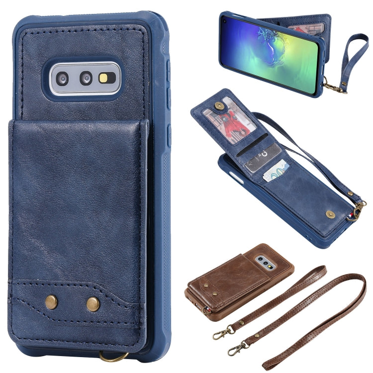 For Galaxy S10e Vertical Flip Shockproof Leather Protective Case with Long Rope, Support Card Slots & Bracket & Photo Holder & Wallet Function