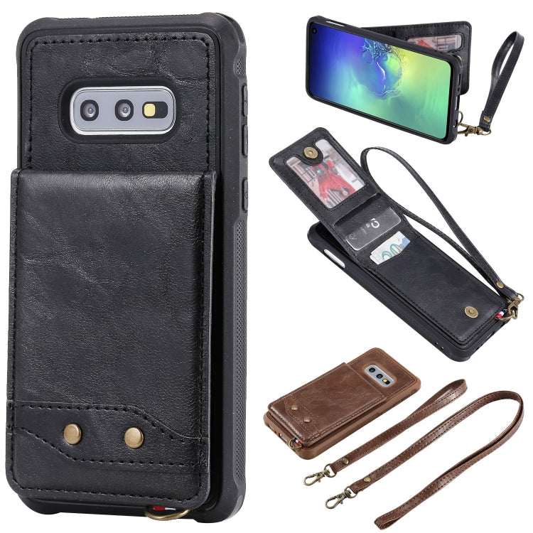 For Galaxy S10e Vertical Flip Shockproof Leather Protective Case with Long Rope, Support Card Slots & Bracket & Photo Holder & Wallet Function