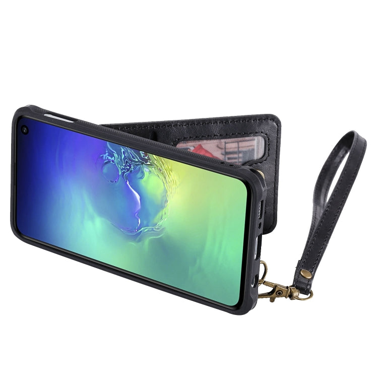 For Galaxy S10e Vertical Flip Shockproof Leather Protective Case with Long Rope, Support Card Slots & Bracket & Photo Holder & Wallet Function