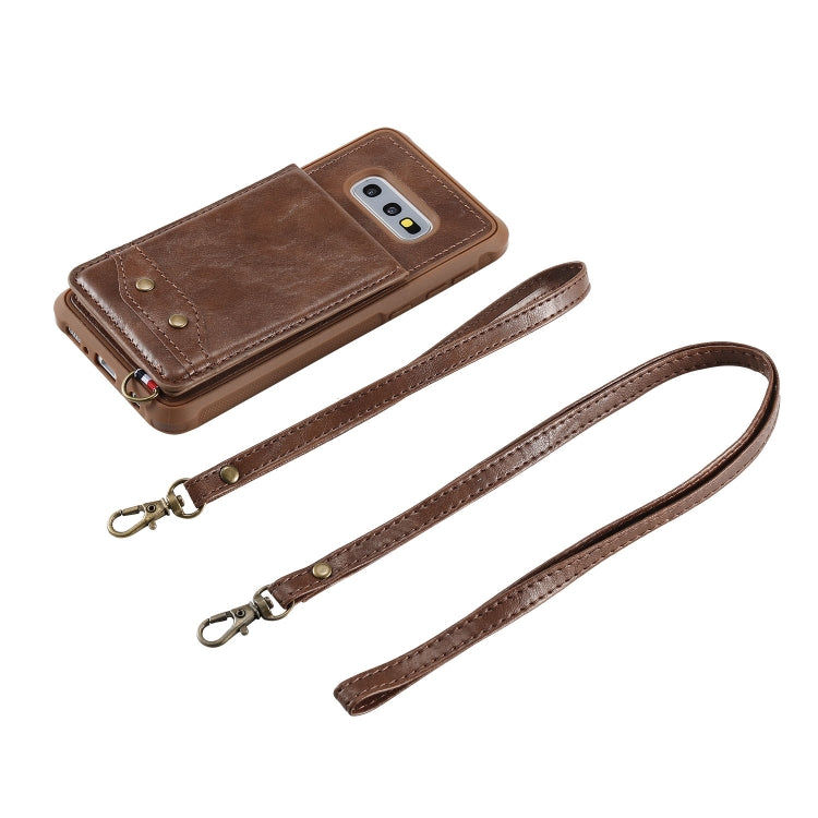 For Galaxy S10e Vertical Flip Shockproof Leather Protective Case with Long Rope, Support Card Slots & Bracket & Photo Holder & Wallet Function