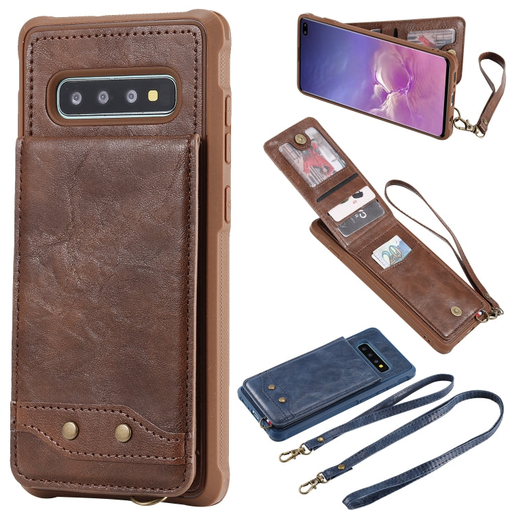 For Galaxy S10+ Vertical Flip Shockproof Leather Protective Case with Long Rope, Support Card Slots & Bracket & Photo Holder & Wallet Function