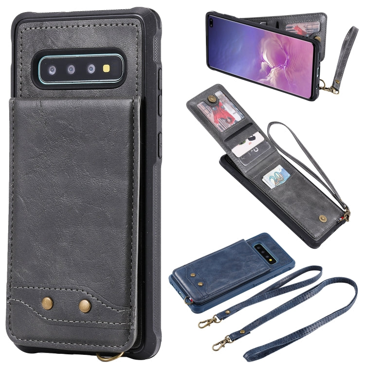 For Galaxy S10+ Vertical Flip Shockproof Leather Protective Case with Long Rope, Support Card Slots & Bracket & Photo Holder & Wallet Function