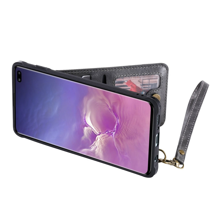 For Galaxy S10+ Vertical Flip Shockproof Leather Protective Case with Long Rope, Support Card Slots & Bracket & Photo Holder & Wallet Function