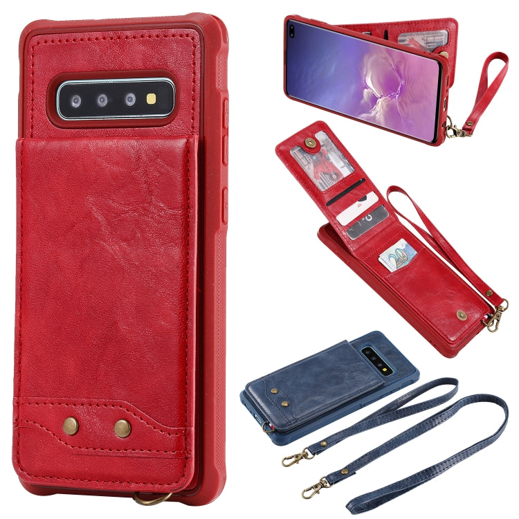 For Galaxy S10+ Vertical Flip Shockproof Leather Protective Case with Long Rope, Support Card Slots & Bracket & Photo Holder & Wallet Function
