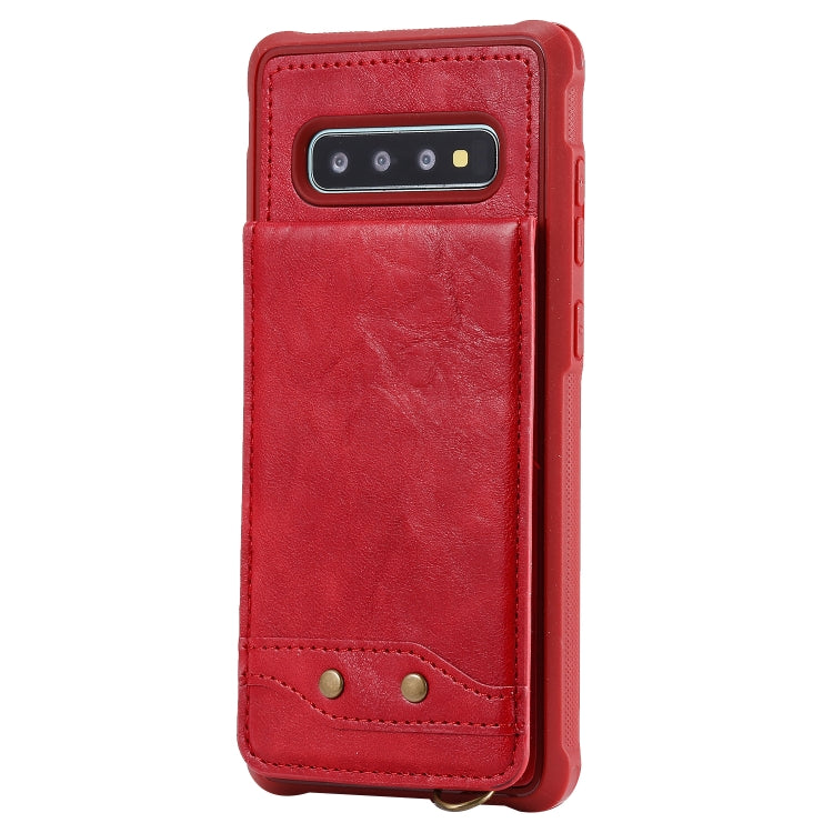 For Galaxy S10+ Vertical Flip Shockproof Leather Protective Case with Long Rope, Support Card Slots & Bracket & Photo Holder & Wallet Function