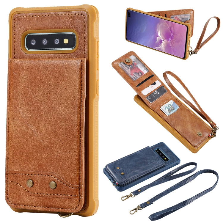 For Galaxy S10+ Vertical Flip Shockproof Leather Protective Case with Long Rope, Support Card Slots & Bracket & Photo Holder & Wallet Function