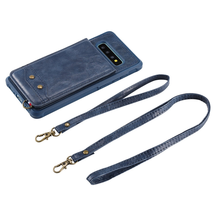 For Galaxy S10+ Vertical Flip Shockproof Leather Protective Case with Long Rope, Support Card Slots & Bracket & Photo Holder & Wallet Function