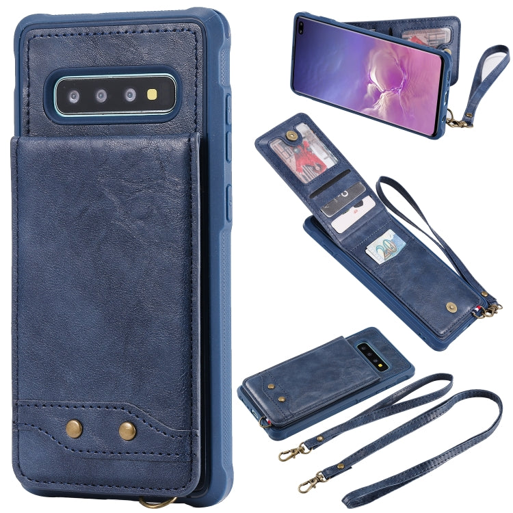 For Galaxy S10+ Vertical Flip Shockproof Leather Protective Case with Long Rope, Support Card Slots & Bracket & Photo Holder & Wallet Function