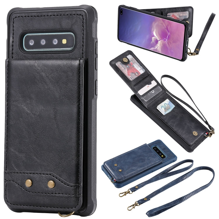 For Galaxy S10+ Vertical Flip Shockproof Leather Protective Case with Long Rope, Support Card Slots & Bracket & Photo Holder & Wallet Function
