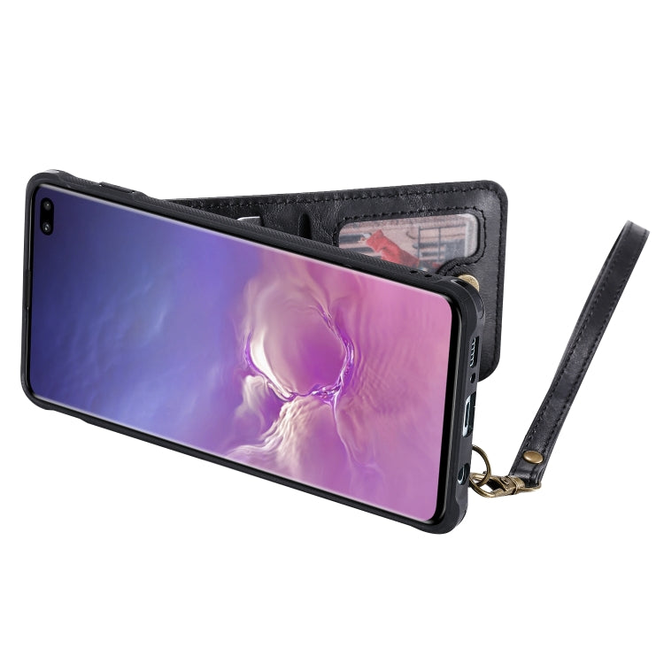 For Galaxy S10+ Vertical Flip Shockproof Leather Protective Case with Long Rope, Support Card Slots & Bracket & Photo Holder & Wallet Function