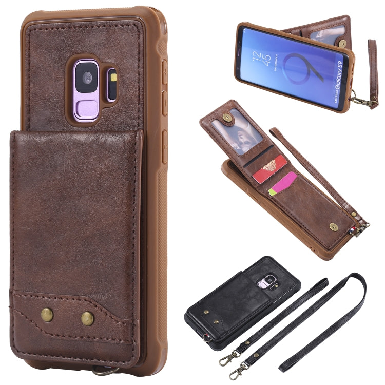 For Galaxy S9 Vertical Flip Shockproof Leather Protective Case with Long Rope, Support Card Slots & Bracket & Photo Holder & Wallet Function