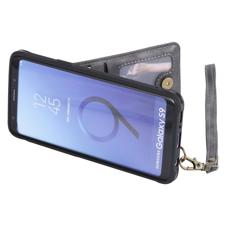 For Galaxy S9 Vertical Flip Shockproof Leather Protective Case with Long Rope, Support Card Slots & Bracket & Photo Holder & Wallet Function