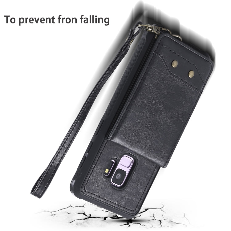 For Galaxy S9 Vertical Flip Shockproof Leather Protective Case with Long Rope, Support Card Slots & Bracket & Photo Holder & Wallet Function