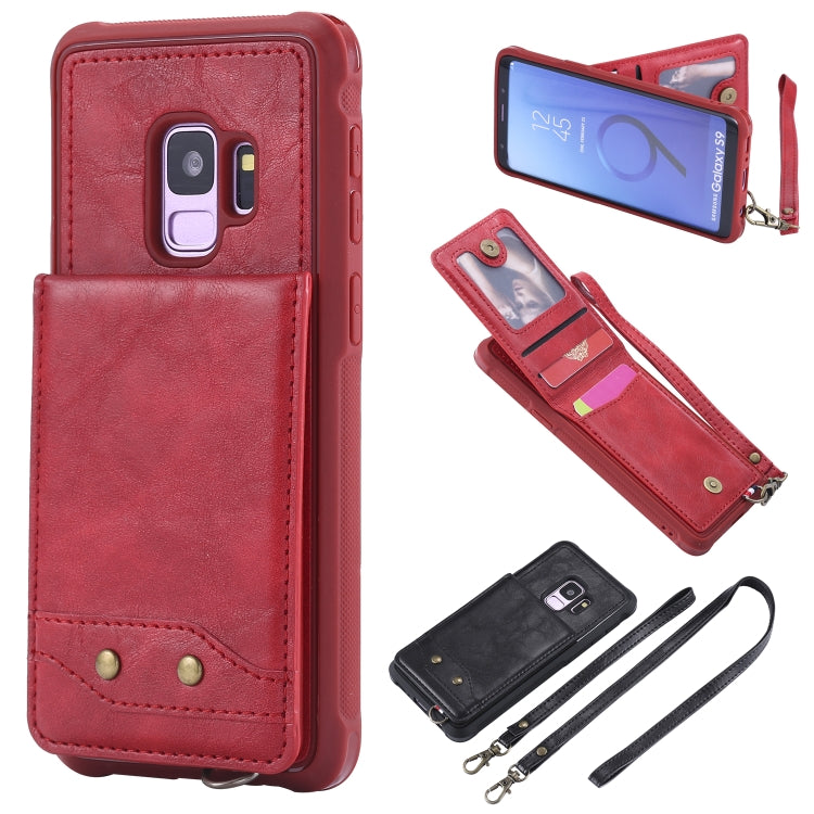 For Galaxy S9 Vertical Flip Shockproof Leather Protective Case with Long Rope, Support Card Slots & Bracket & Photo Holder & Wallet Function