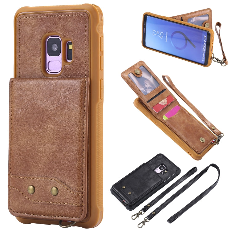 For Galaxy S9 Vertical Flip Shockproof Leather Protective Case with Long Rope, Support Card Slots & Bracket & Photo Holder & Wallet Function