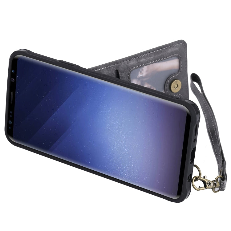 For Galaxy S9+ Vertical Flip Shockproof Leather Protective Case with Long Rope, Support Card Slots & Bracket & Photo Holder & Wallet Function