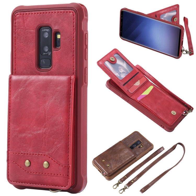 For Galaxy S9+ Vertical Flip Shockproof Leather Protective Case with Long Rope, Support Card Slots & Bracket & Photo Holder & Wallet Function