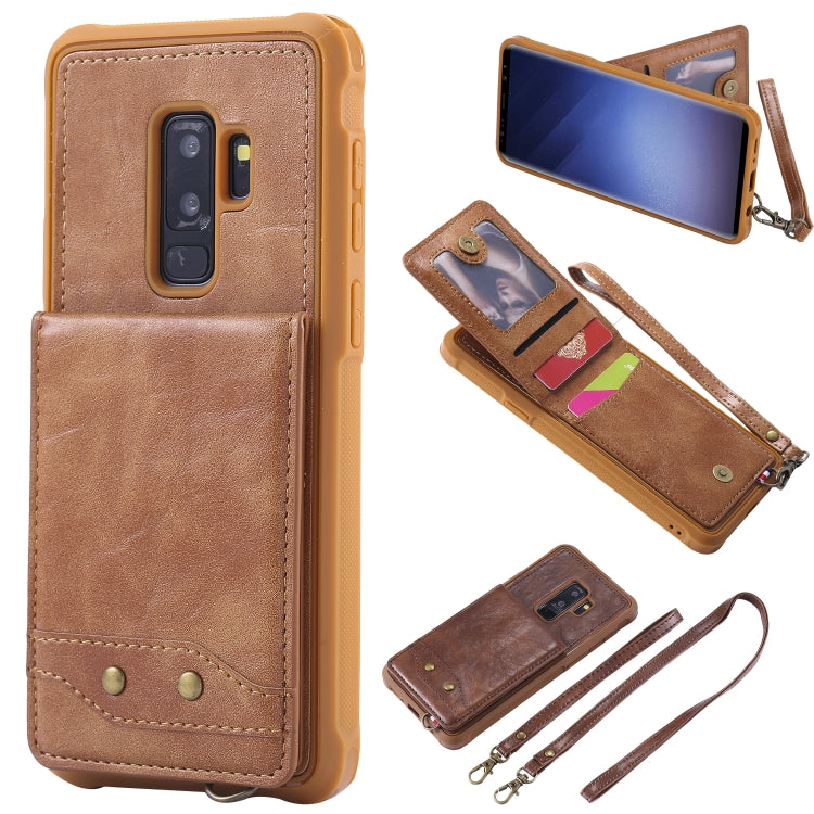 For Galaxy S9+ Vertical Flip Shockproof Leather Protective Case with Long Rope, Support Card Slots & Bracket & Photo Holder & Wallet Function