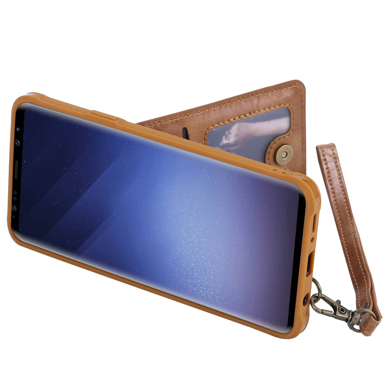 For Galaxy S9+ Vertical Flip Shockproof Leather Protective Case with Long Rope, Support Card Slots & Bracket & Photo Holder & Wallet Function