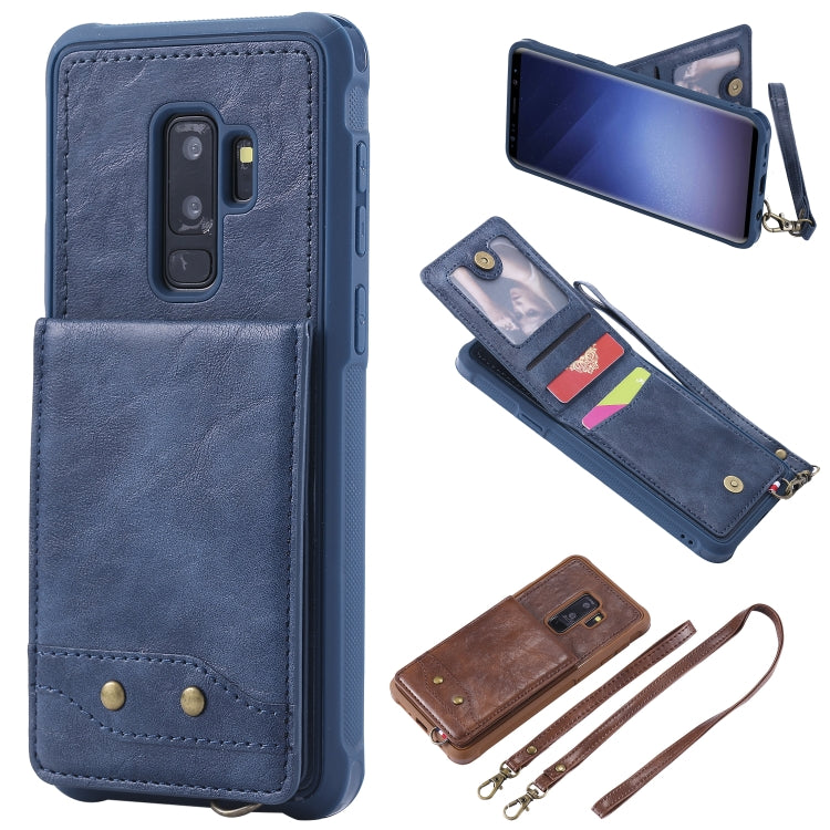 For Galaxy S9+ Vertical Flip Shockproof Leather Protective Case with Long Rope, Support Card Slots & Bracket & Photo Holder & Wallet Function