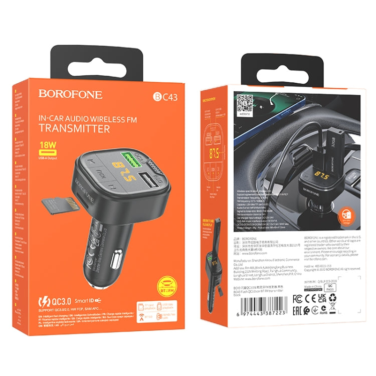 Borofone BC43 Flash QC3.0 Car Bluetooth 5.0 FM Transmitter(Black)