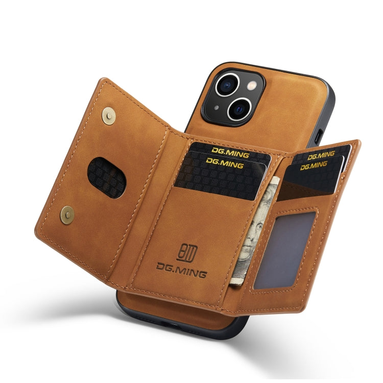 For iPhone 14 Plus DG.MING M2 Series 3-Fold Card Bag Leather Case