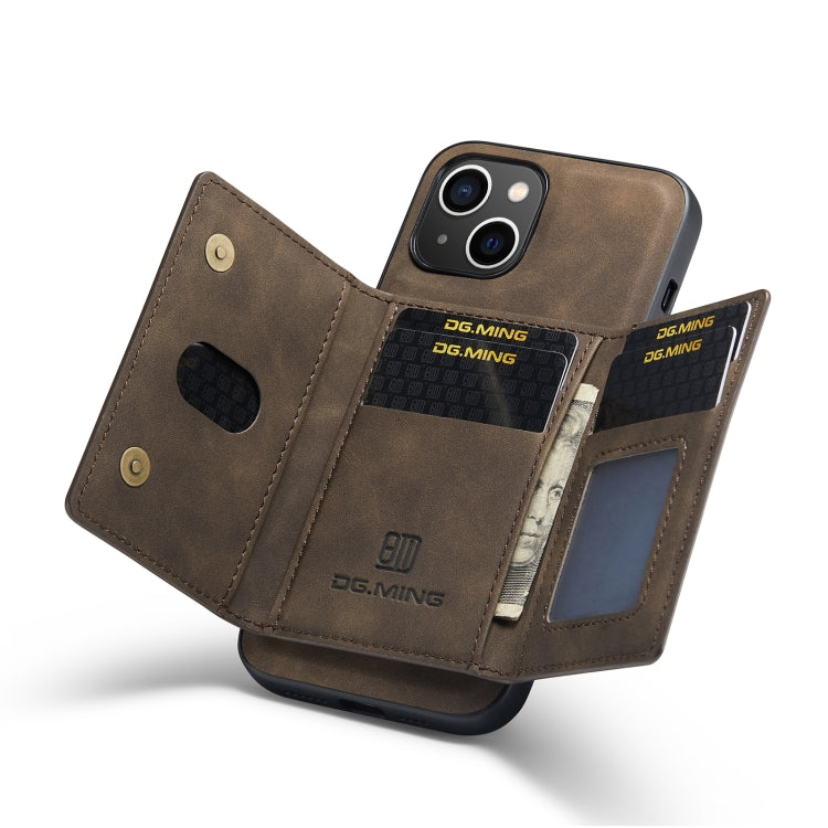 For iPhone 14 Plus DG.MING M2 Series 3-Fold Card Bag Leather Case