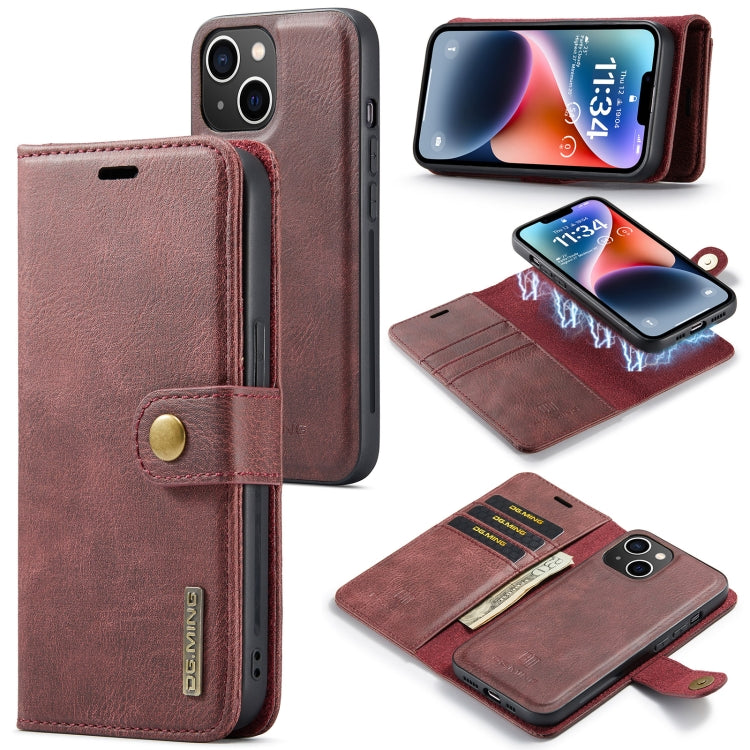 For iPhone 14 DG.MING Crazy Horse Texture Detachable Magnetic Leather Case