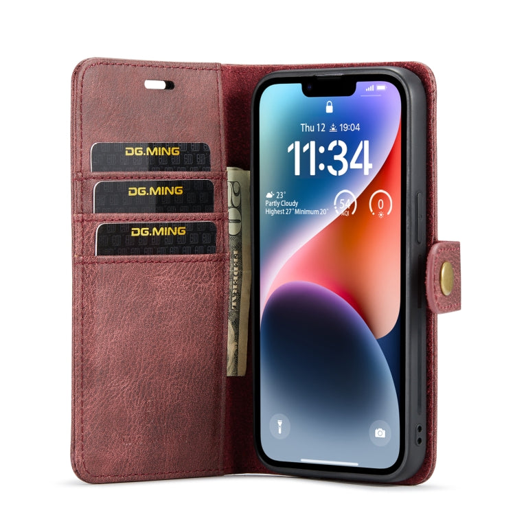 For iPhone 14 DG.MING Crazy Horse Texture Detachable Magnetic Leather Case