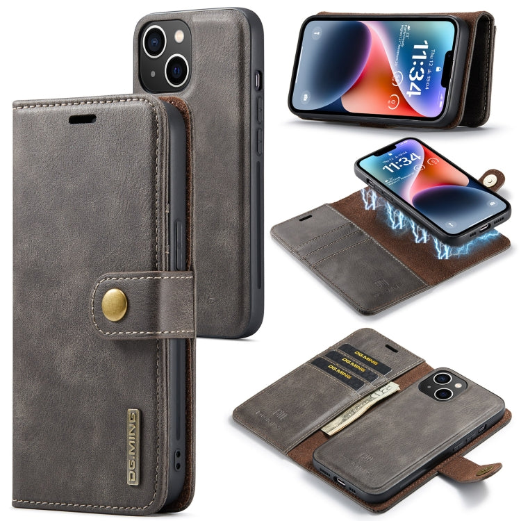 For iPhone 14 DG.MING Crazy Horse Texture Detachable Magnetic Leather Case