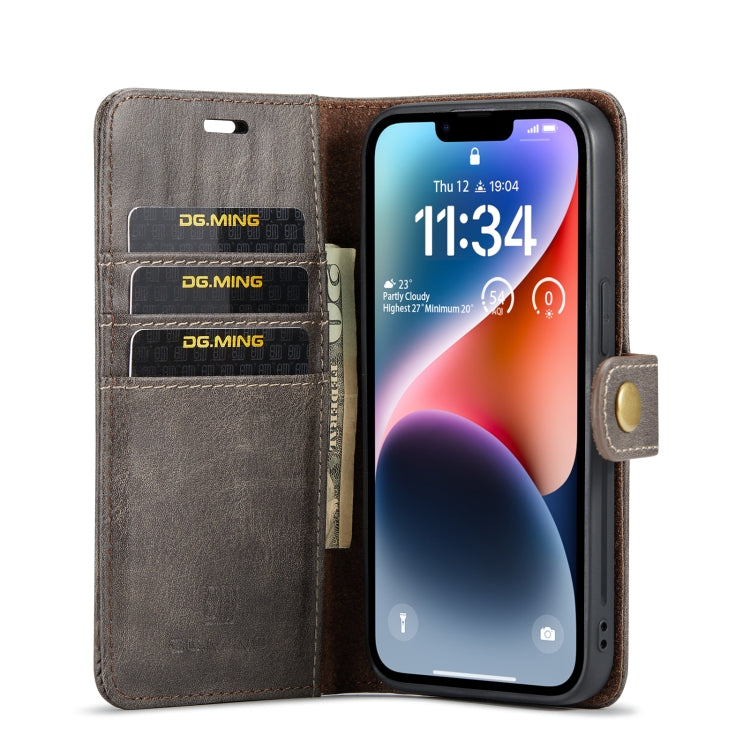 For iPhone 14 Plus DG.MING Crazy Horse Texture Detachable Magnetic Leather Case